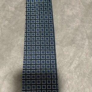 Elegant Charvet Silk Blue Green and Black Geometric Tie made in France